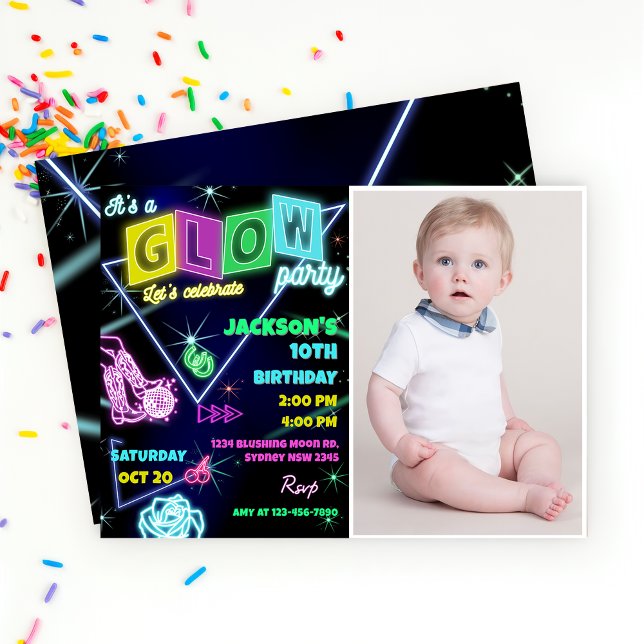 Glow Party Neon coloré Anniversaire Invitation (Créateur téléchargé)