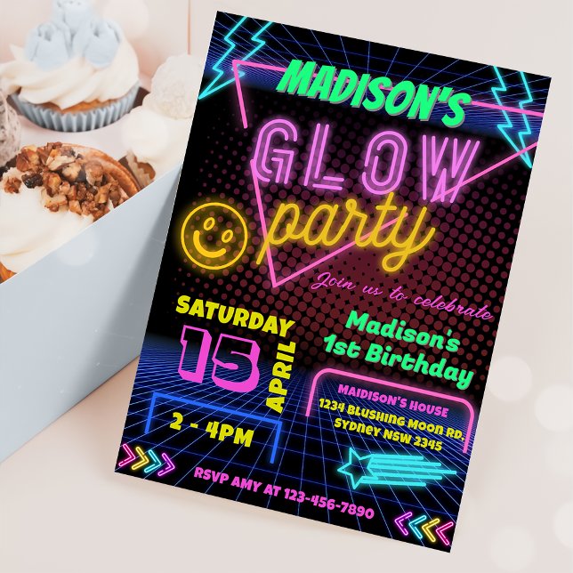 Glow Party Neon coloré Anniversaire Invitation (Créateur téléchargé)