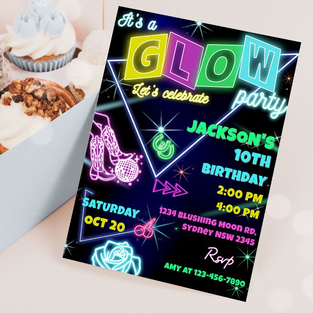 Glow Party Neon coloré Anniversaire Invitation (Créateur téléchargé)