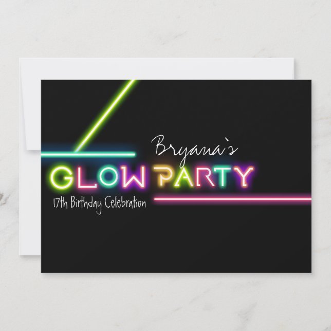 GLOW PARTY Neon Fun Anniversaire Fête Invitation (Devant)
