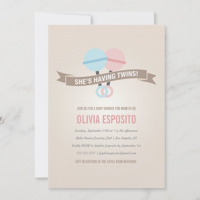 GLOWING WITH TWINS| INVITATIONS DE DOUCHE BÉBÉ (Devant)