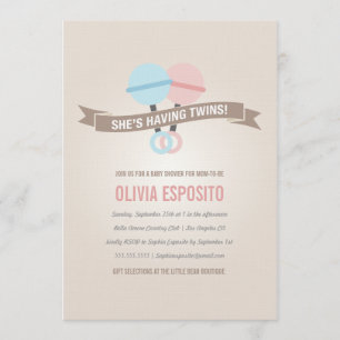 GLOWING WITH TWINS INVITATIONS DE DOUCHE BÉBÉ