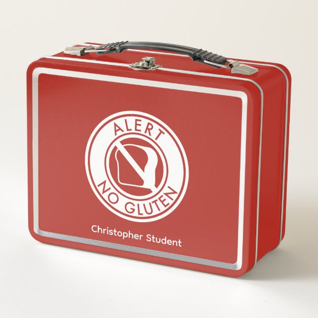 GLUTEN Allergy Alert & Name Metal Lunch Box (Devant)