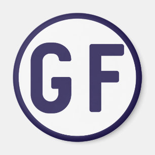 Gluten Free GF Circle Navy Blue et White Magnet