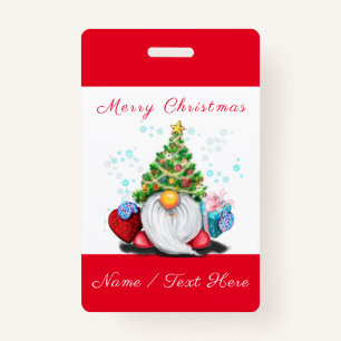Gnome avec cadeau Noël personnalisé Nom Badge