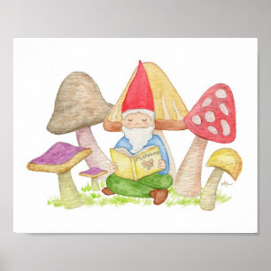 Gnome avec champignons Impression d'art du livre