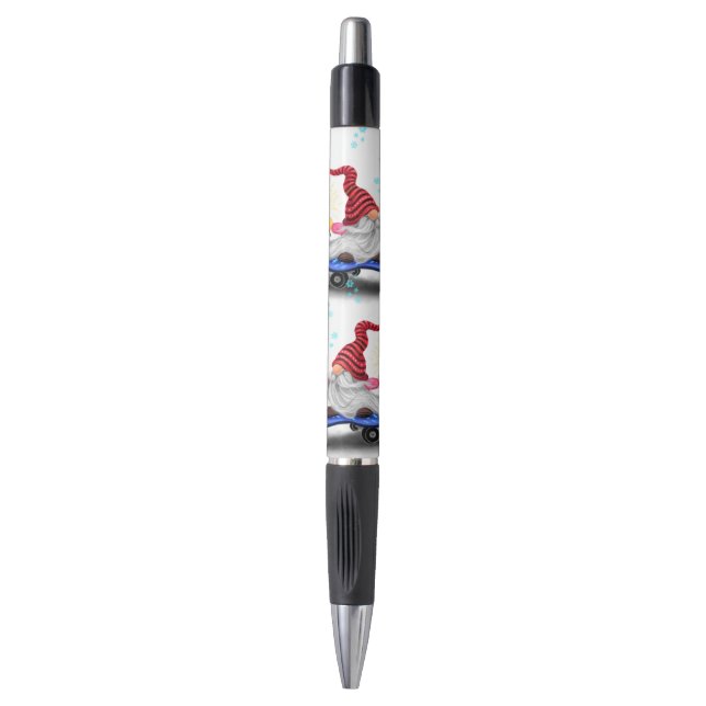 Gnome avec stylo de Noël en skateboard (Devant (Vertical))
