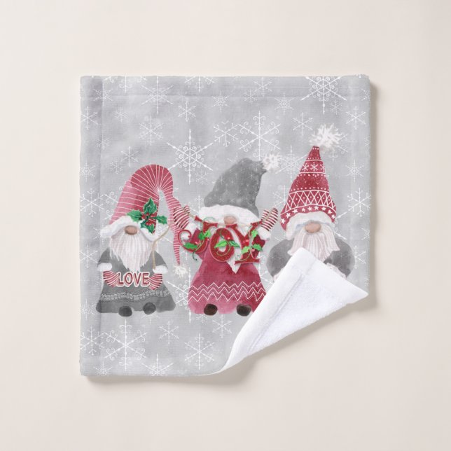 Gnome Christmas Love Peace Grey Snowflakes (Gant de toilette)
