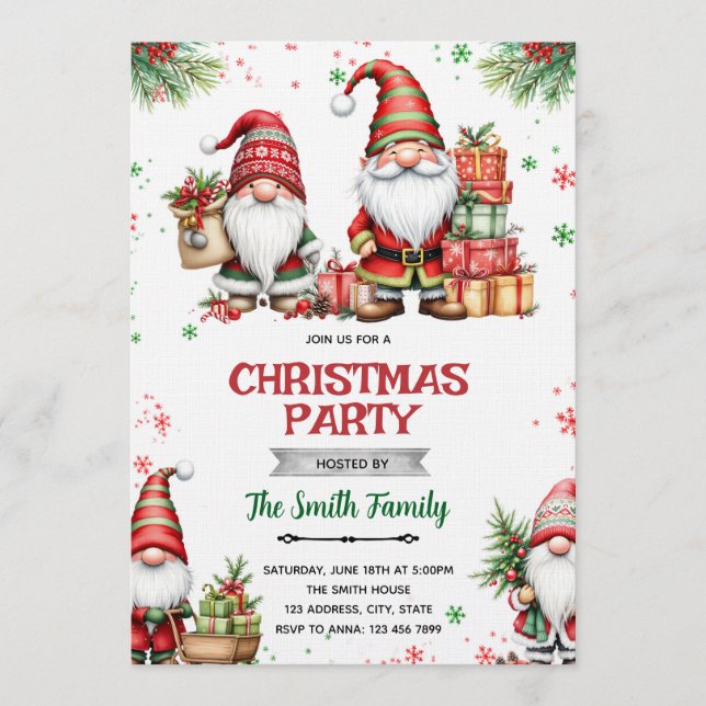 Gnome Christmas party Invitation (Devant)