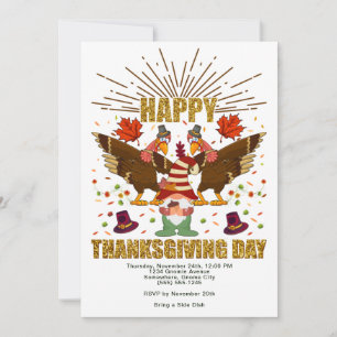 Gnome Dabbing Turkeys Thanksgiving Day Invitation