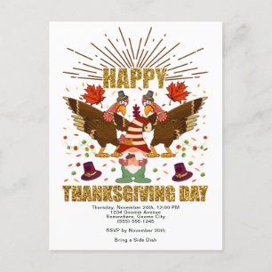 Gnome Dabbing Turkeys Thanksgiving Day Invitation