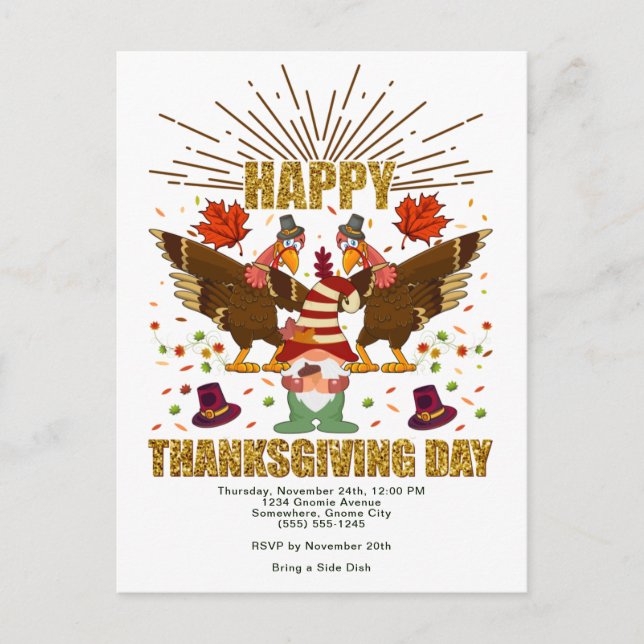 Gnome Dabbing Turkeys Thanksgiving Day Invitation (Devant)