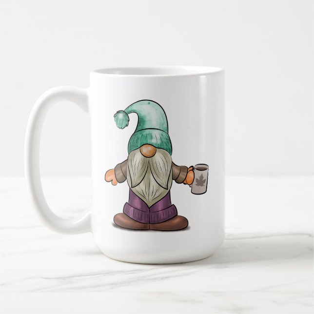 Gnome de automne mignonne avec Mug de café (Gauche)