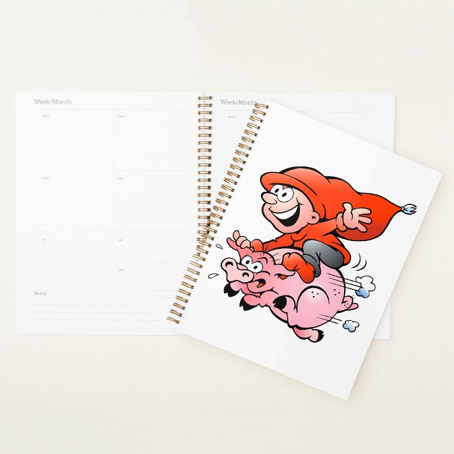 Gnome de dessin animé drôle chevauchant un cochon  (Créateur téléchargé)