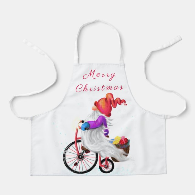 Gnome de Noël avec tablier vélo et cadeau (Recto)