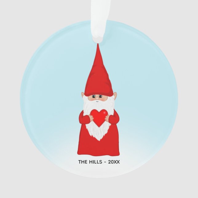Gnome de Noël tenant un cœur sur fond bleu clair (devant)