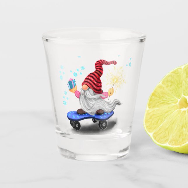 Gnome de patinage en verre de Noël avec cadeaux (Devant)