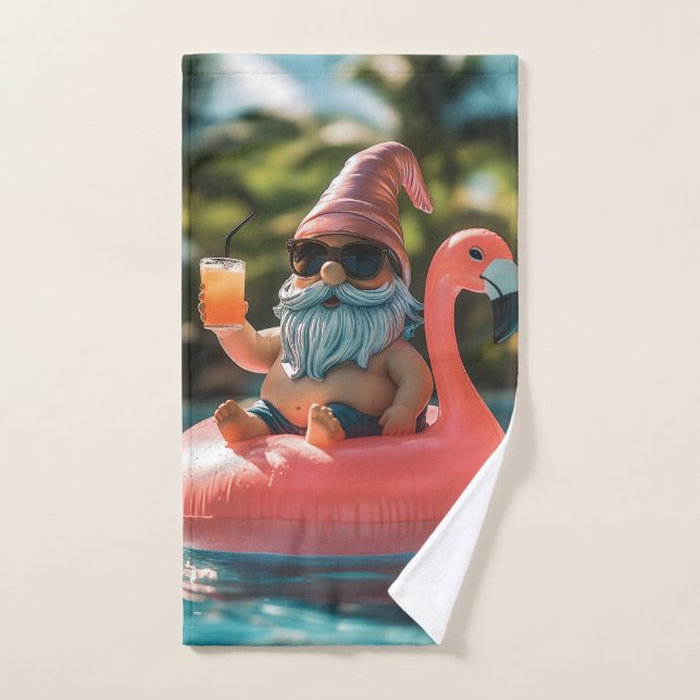 Gnome d'été en lunettes de soleil sur flotteur de  (Serviette à main)