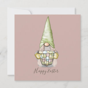 Gnome fille mignonne avec oeufs Carte plat de Pâqu