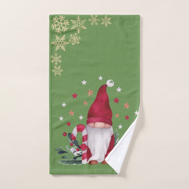 Gnome,Flocons de neige,Vacances Vertes (Serviette à main)