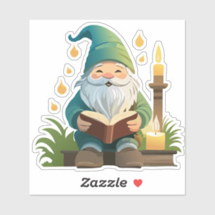 Gnome Lire Un Livre Sous Sticker Lumière Bougie