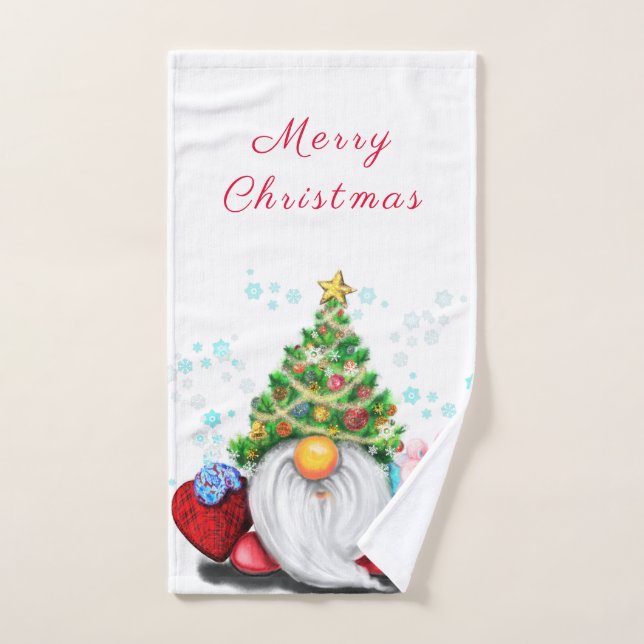 Gnome mignonne avec arbre de Noël Casquette et cad (Serviette à main)