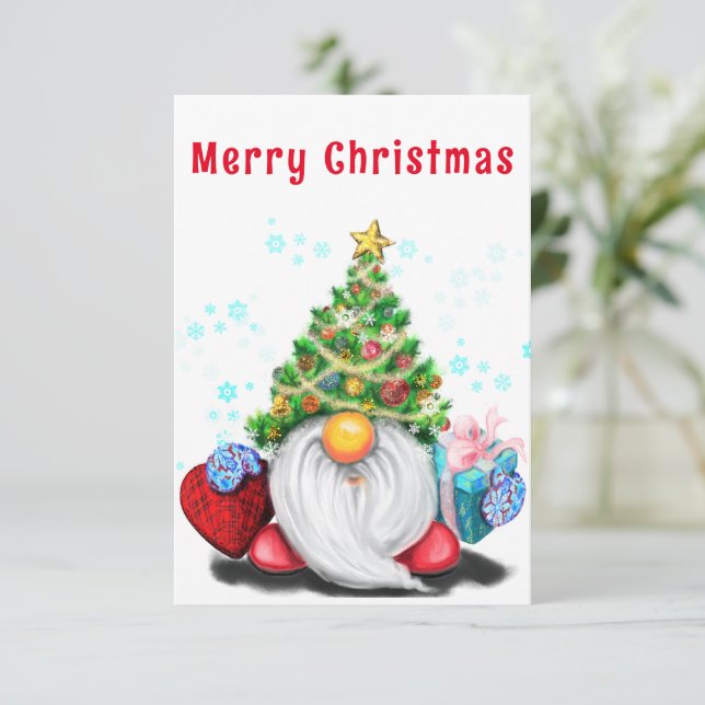 Gnome mignonne avec carte cadeau de Noël (Debout devant)