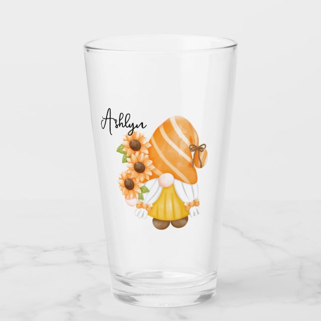 Gnome mignonne avec verre de tournesol (Devant)