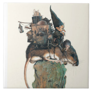 GNOME MONTANT UN CARREAU DE CÉRAMIQUE DE SOURIS