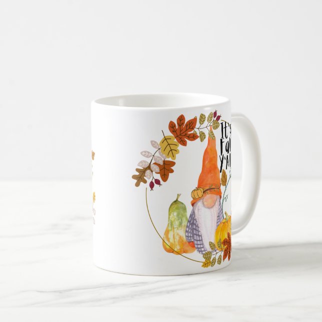 Gnome mug with pumkins squash and fall leaves  (Devant droit)