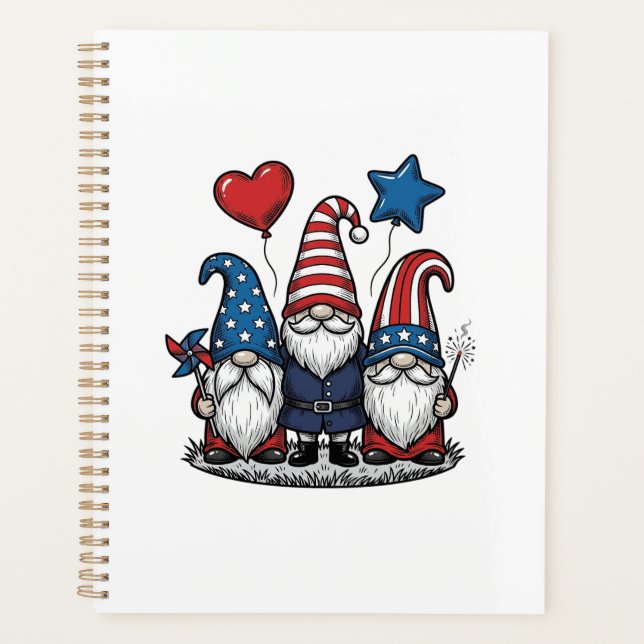 Gnome Patriotique Gravure Vintage Design Vectoriel (Devant)