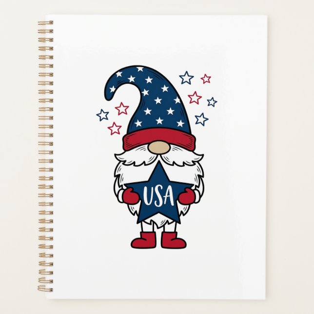 Gnome Patriotique USA Étoile Vectorielle Conceptio (Devant)