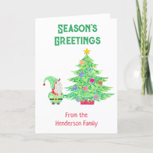 Gnome sous la carte d'arbre de Noël