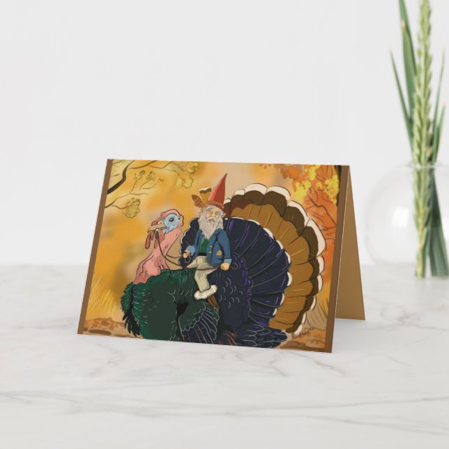 Gnome sur Turquie Cartes d'action de grâces (Devant)