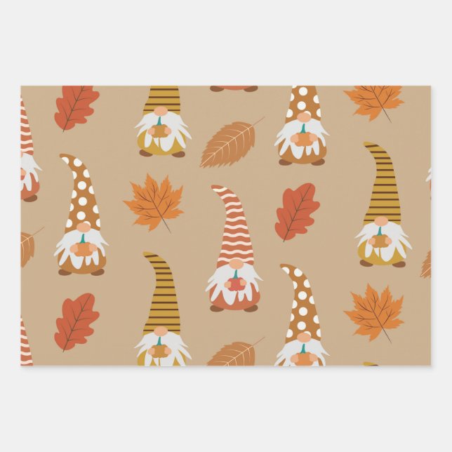 Gnomes d'automne avec feuilles d'automne sur fond  (Devant)