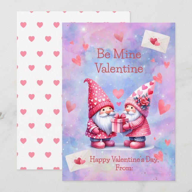 Gnomes de la Saint-Valentin Carte de Vœux Plate po (Devant / Derrière)