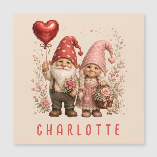Gnomes de la Saint-Valentin personnalisés floraux (Devant)