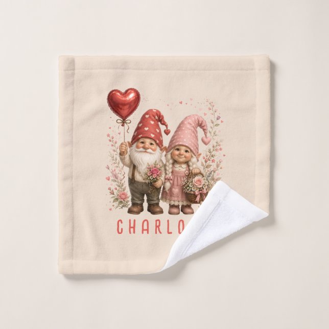 Gnomes de la Saint-Valentin personnalisés floraux (Gant de toilette)