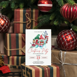Gnomes de Noël & Poinsettia Invitation