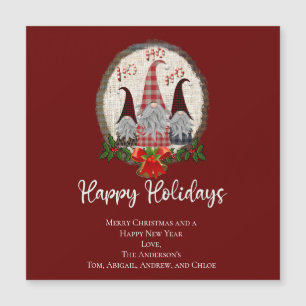 Gnomes de Noël Rouge Joyeuses Fêtes Rustique, Carr