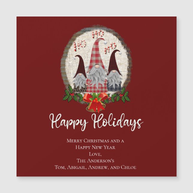 Gnomes de Noël Rouge Joyeuses Fêtes Rustique, Carr (Devant)