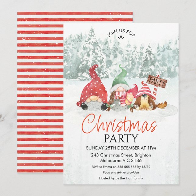 Gnomes Famille avec bébé Noël Fête Invitation (Devant / Derrière)