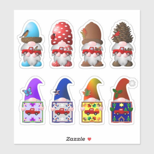 Gnomes Saisonniers avec Autocollants de Petits Cam (Feuille)
