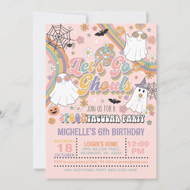 Go Ghouls Invitation d'anniversaire - Fille (rose) (Devant)