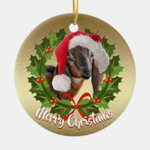GOAT Nubian Doe Kid Santa Hat Noël Ornement