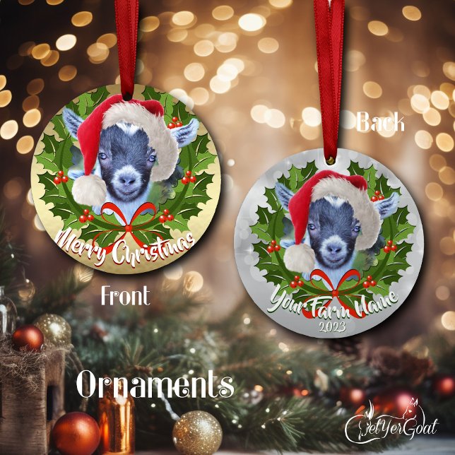 GOAT Pygmy Enfant Père Noël Ornement de Noël (Adorable pygmy goat lover's Christmas -one side gold, the other silver - date on back  #zazzlemade)