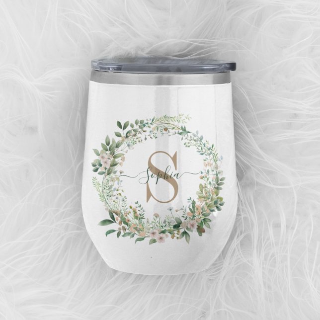 Gobelet à vin élégant avec monogramme botanique et (Créateur téléchargé)