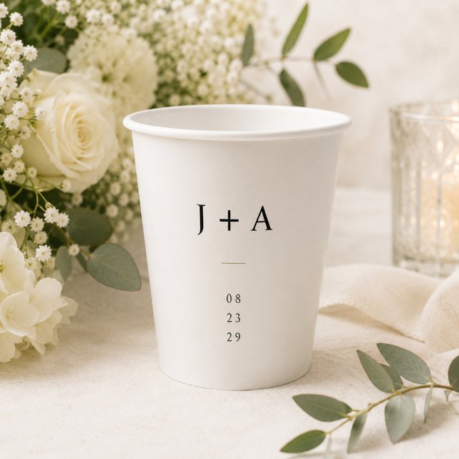 Gobelet en papier à monogramme de mariage minimali (Créateur téléchargé)