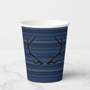 Gobelet en papier à rayures bleues et bois