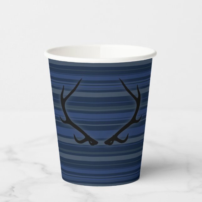 Gobelet en papier à rayures bleues et bois (Gauche)